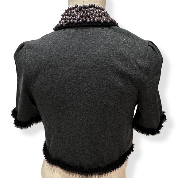 ANTHROPOLOGIE Twelve by Twelve Gray Pearl Embellished Jacket w Bows | NWT Small - Picture 4 of 9